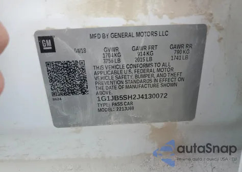 2018 Chevrolet Sonic Ls from USA, damaged, VIN 1G1JB5SH2J4130072